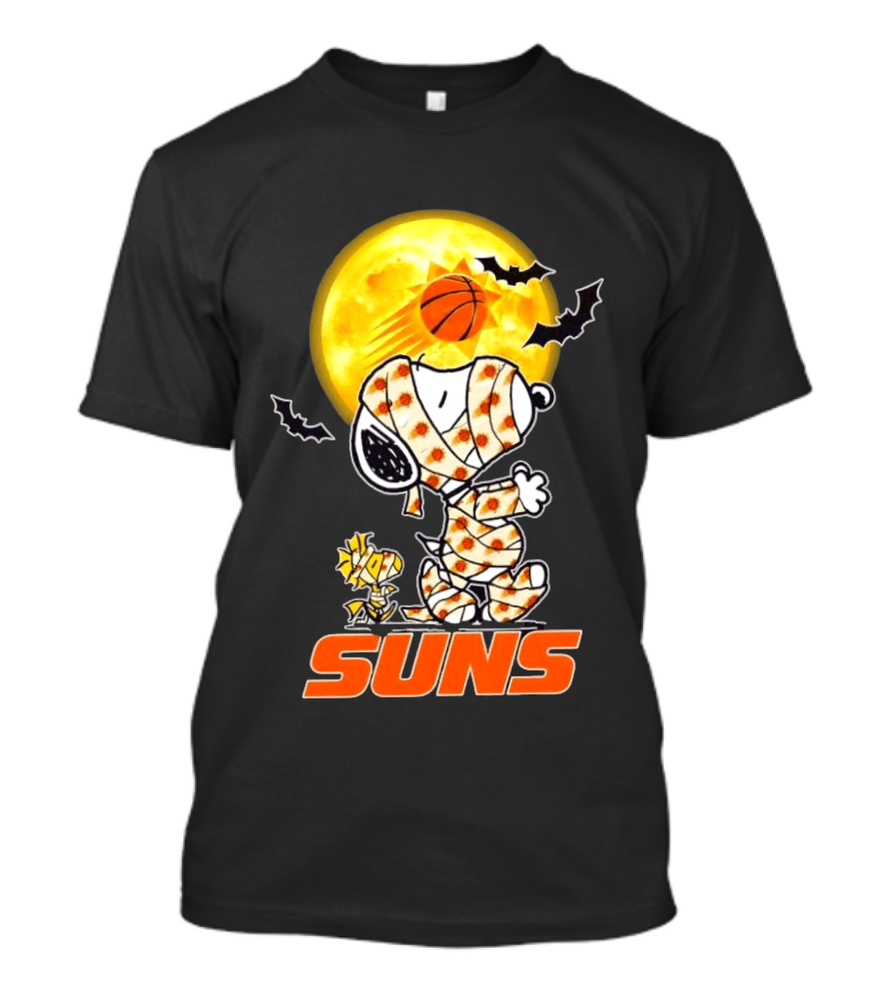 Phoenix Suns Halloween Snoopy Woodstock Mummy Cosplay Moon Basketball Bats T-Shirt