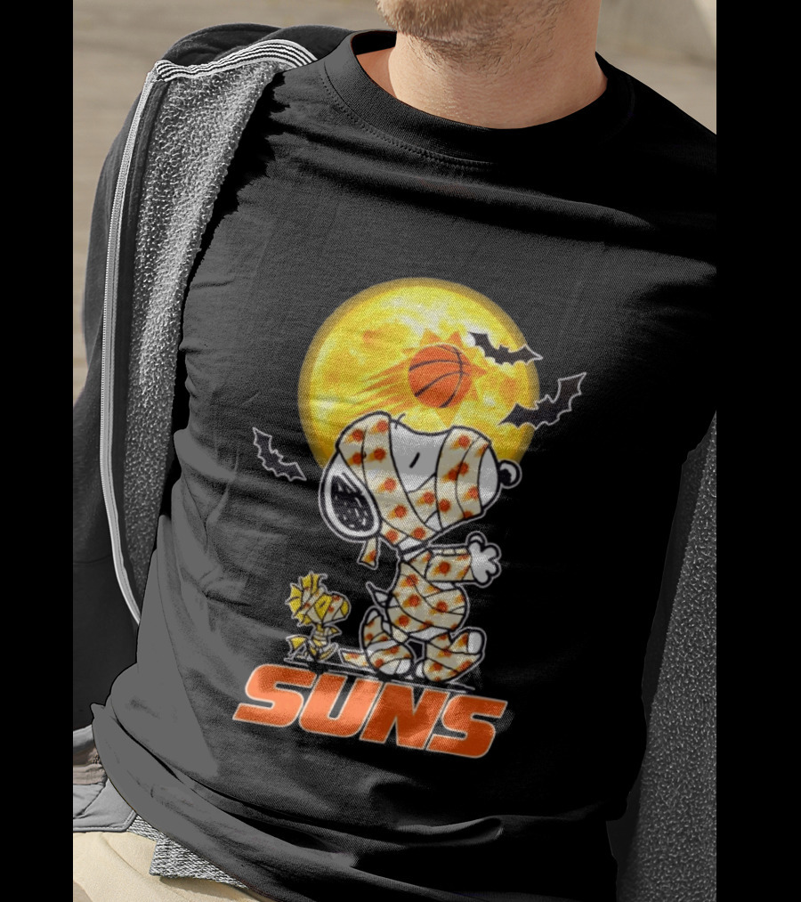 Phoenix Suns Halloween Snoopy Woodstock Mummy Cosplay Moon Basketball Bats T-Shirt