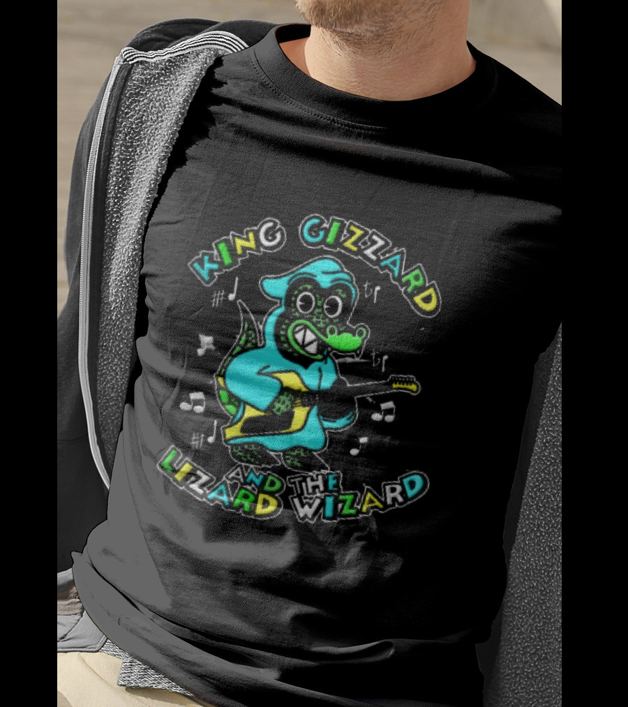 King Gizzard And The Lizard Wizard Cartoon Gator Hooded Playing Electric Guitar Tie Dye T-Shirt
