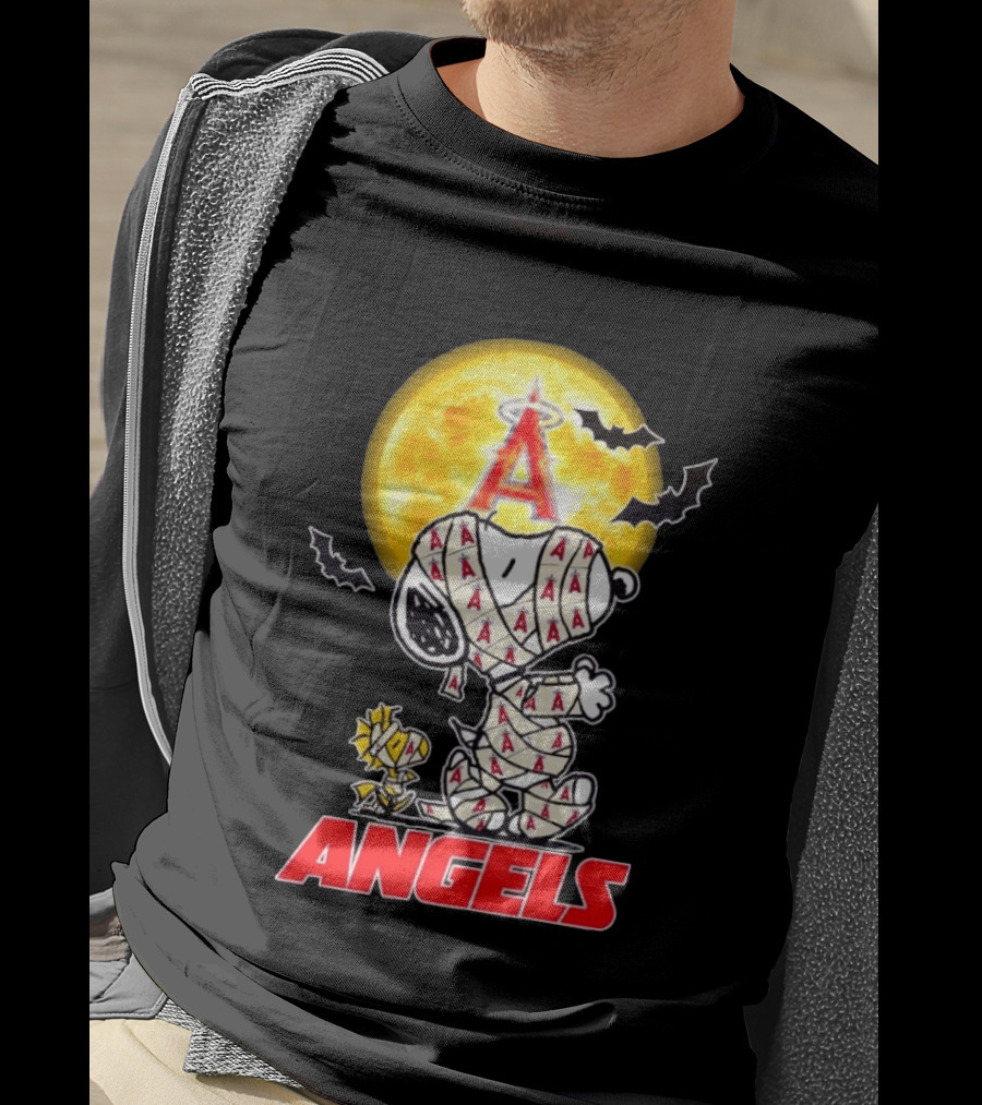 Snoopy Woodstock Mummy Halloween Los Angeles Angels Moon Bats T-Shirt