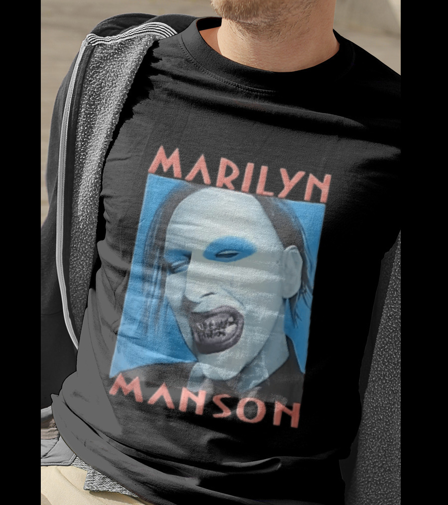 Marilyn Manson Blue Makeup Metallic Teeth Grimace T-Shirt