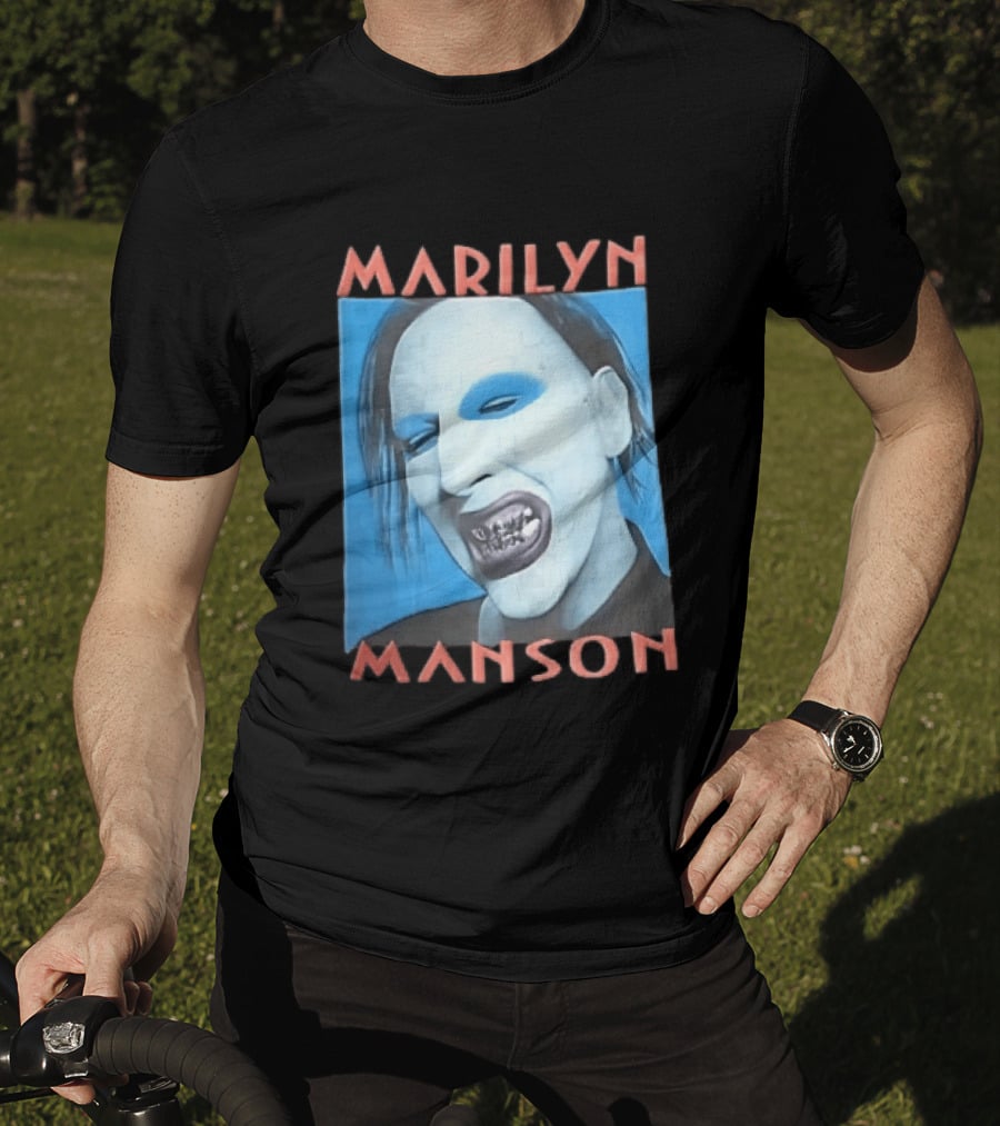 Marilyn Manson Blue Makeup Metallic Teeth Grimace T-Shirt
