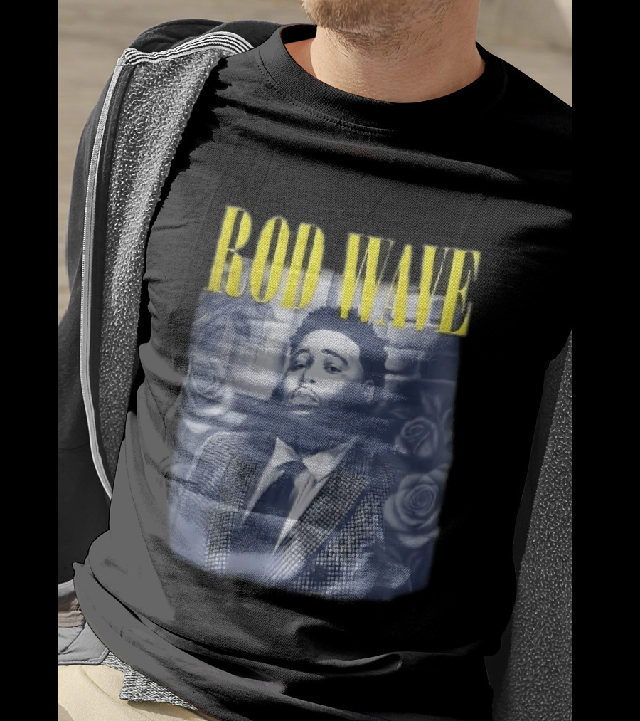 Rod Wave Yellow Bootleg Grayscale Suit Tie Roses Brick Wall T-Shirt