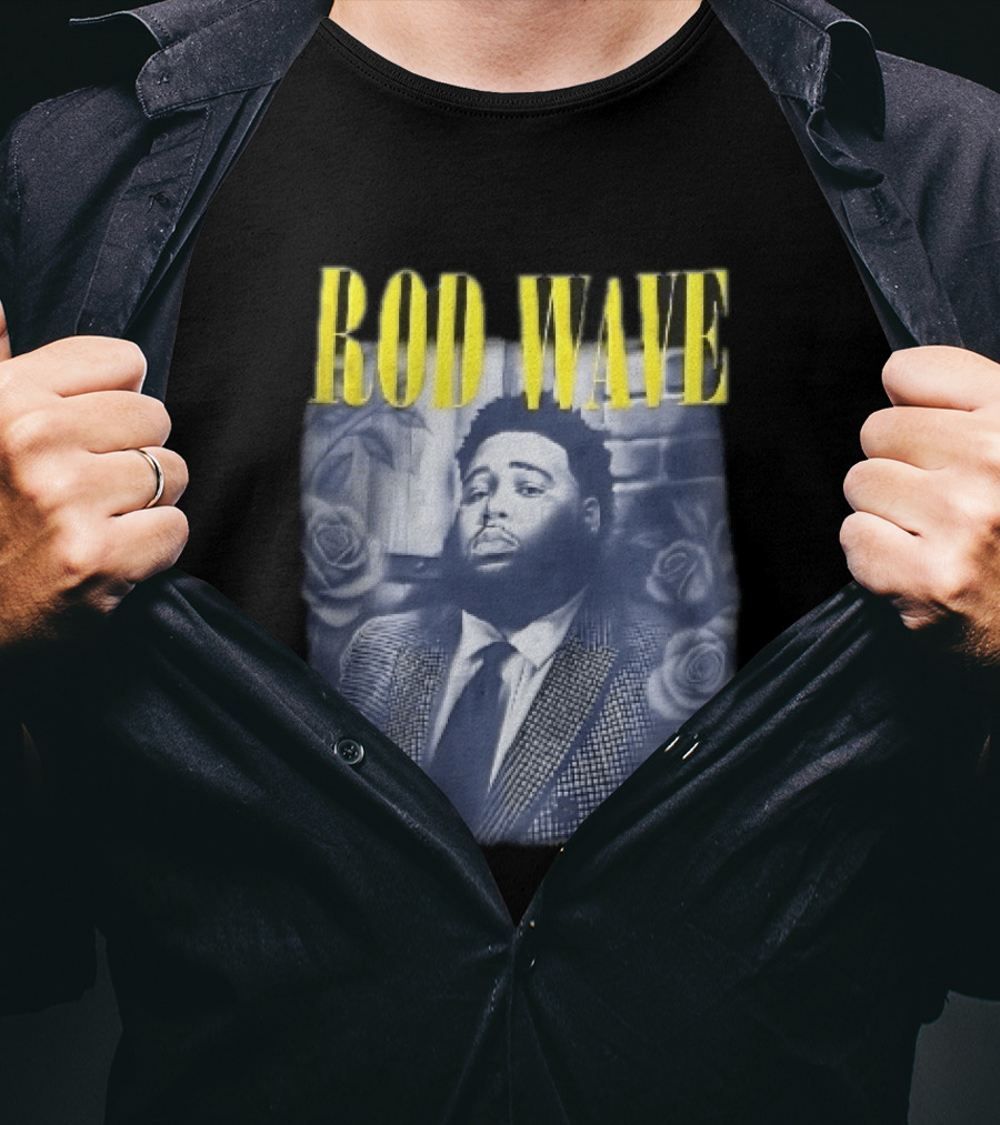 Rod Wave Yellow Bootleg Grayscale Suit Tie Roses Brick Wall T-Shirt