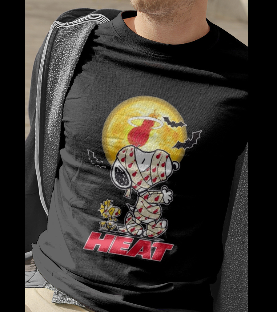 Miami Heat Snoopy Woodstock Mummy Halloween Moon Bats T-Shirt