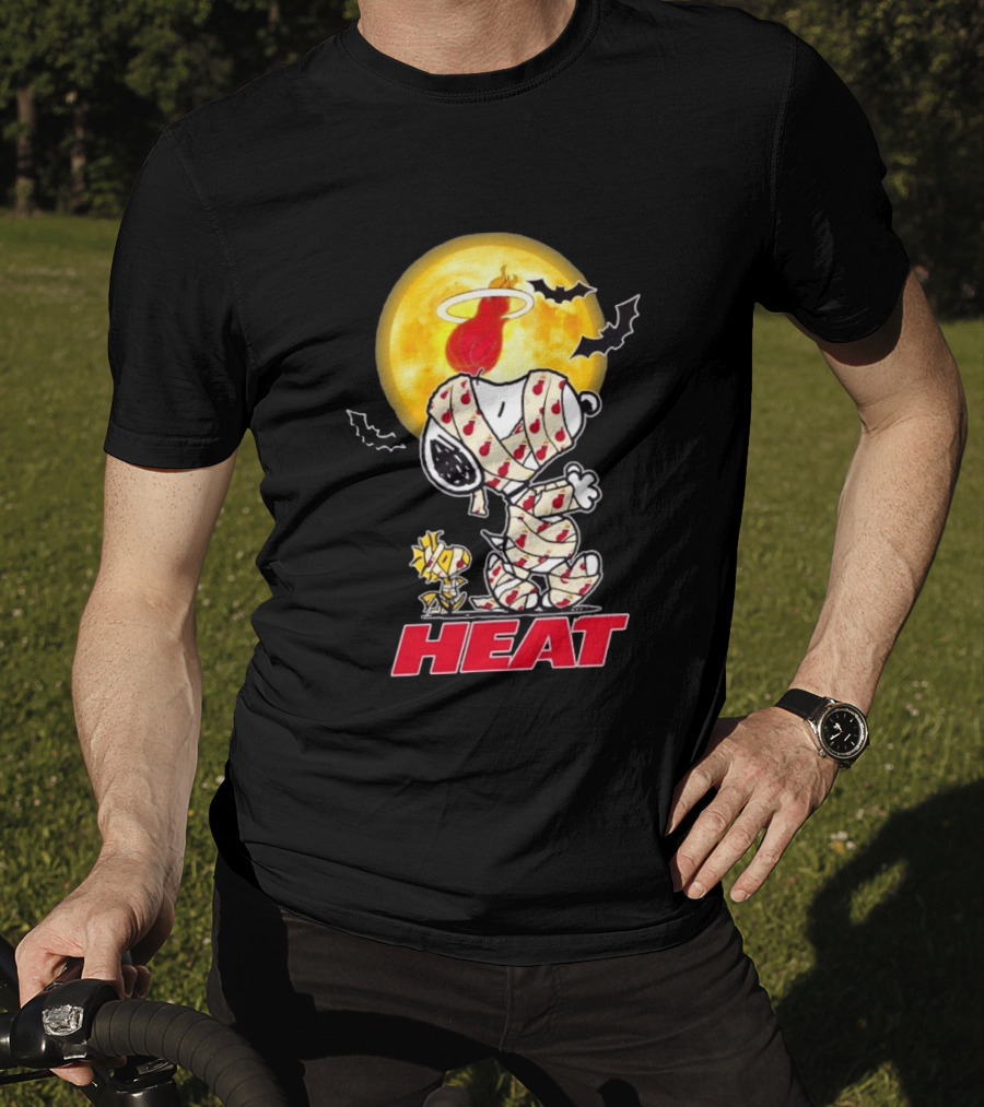 Miami Heat Snoopy Woodstock Mummy Halloween Moon Bats T-Shirt