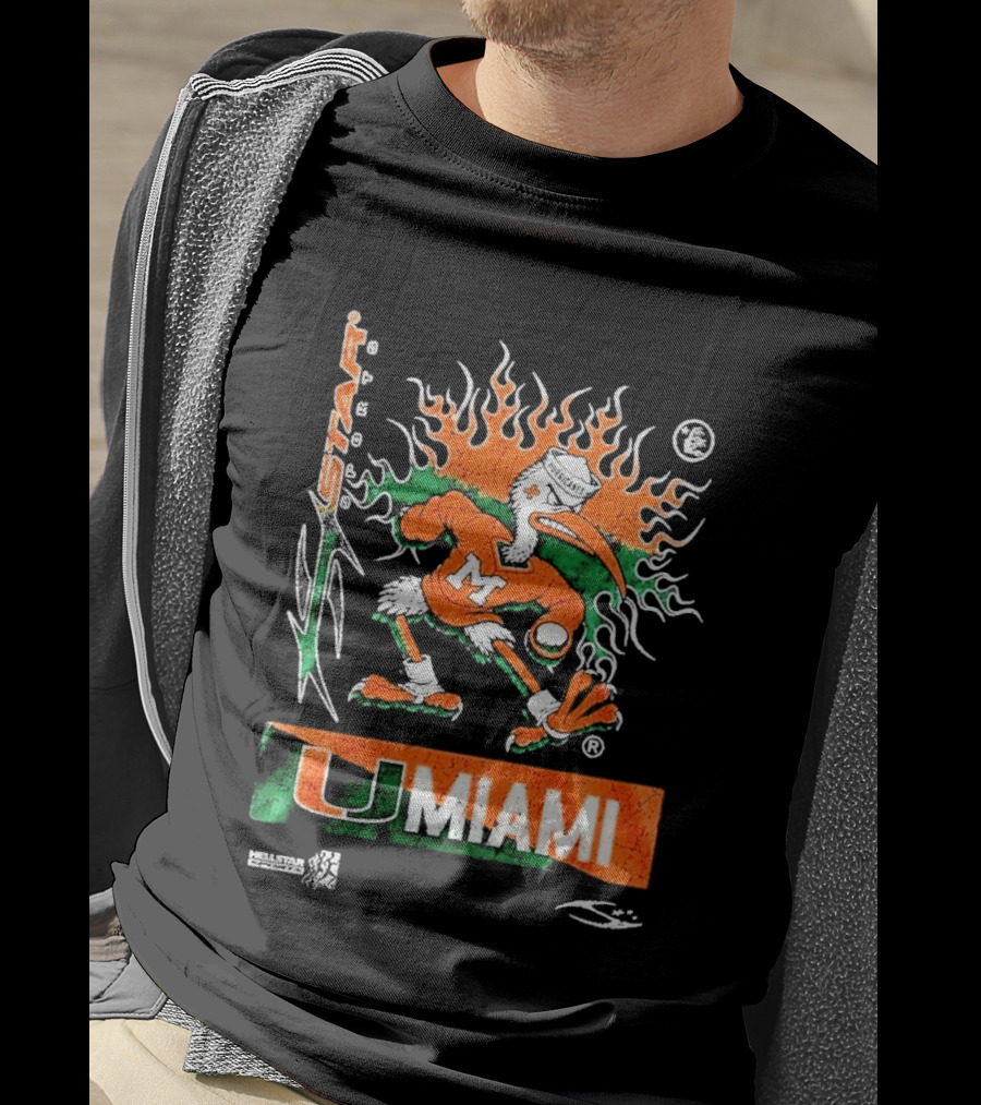 Miami Hurricanes Football U Miami X Hellstar Sports Flame Duck T-Shirt