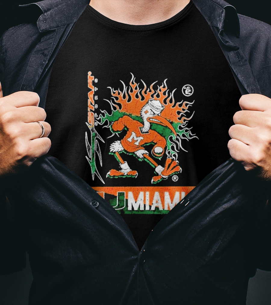 Miami Hurricanes Football U Miami X Hellstar Sports Flame Duck T-Shirt