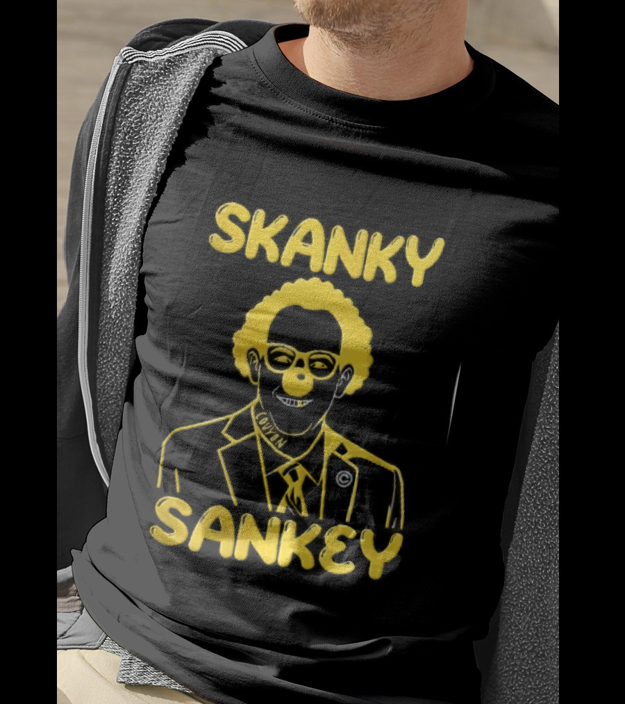 Skanky Sankey Couyon Clown Glasses Yellow Suit Caricature T-Shirt