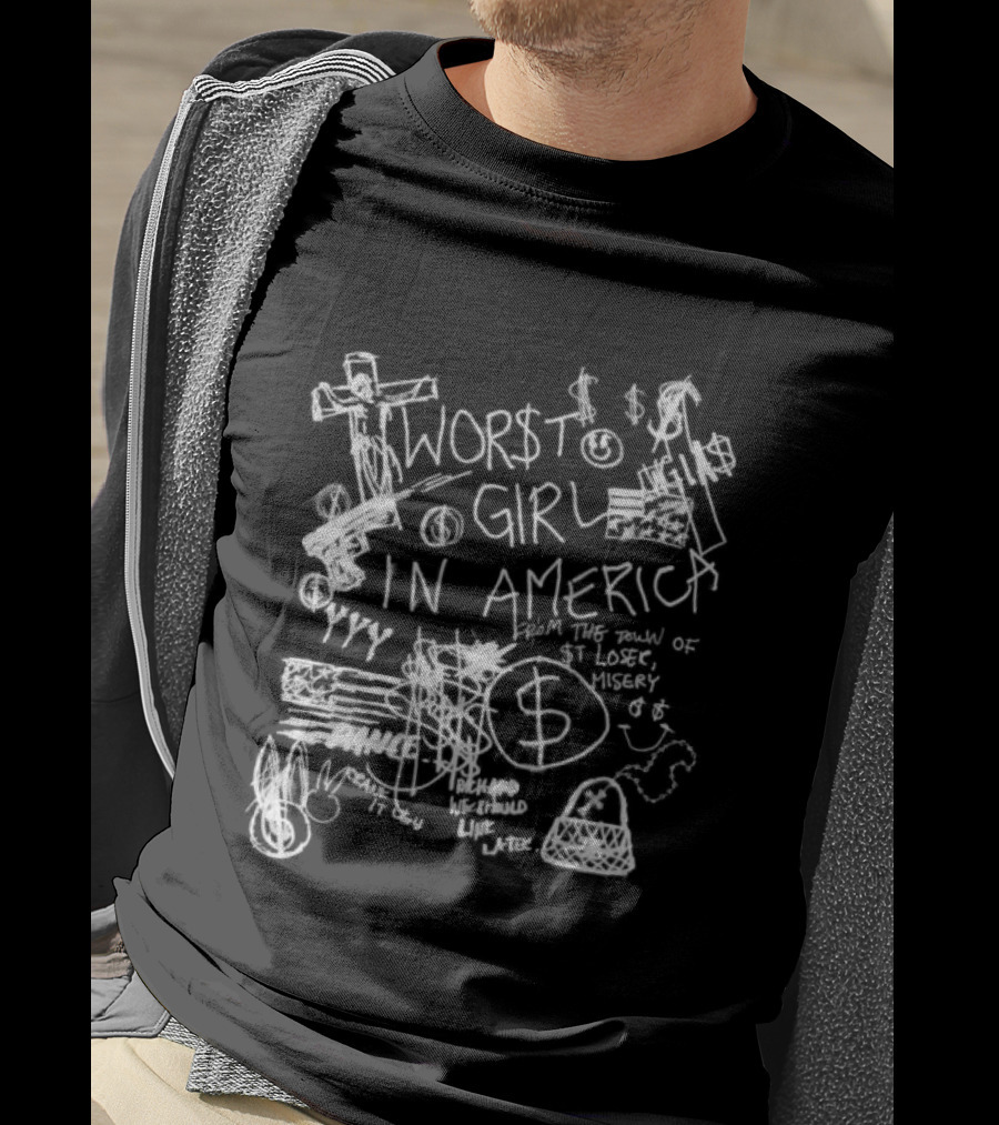 Slayyyter Store Sharpie Black Worst Girl In America Dollar Sign T-Shirt