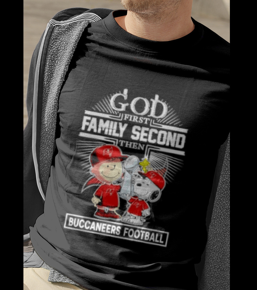 Snoopy God First Family Second Then Buccaneers Football Fan Gear T-Shirt