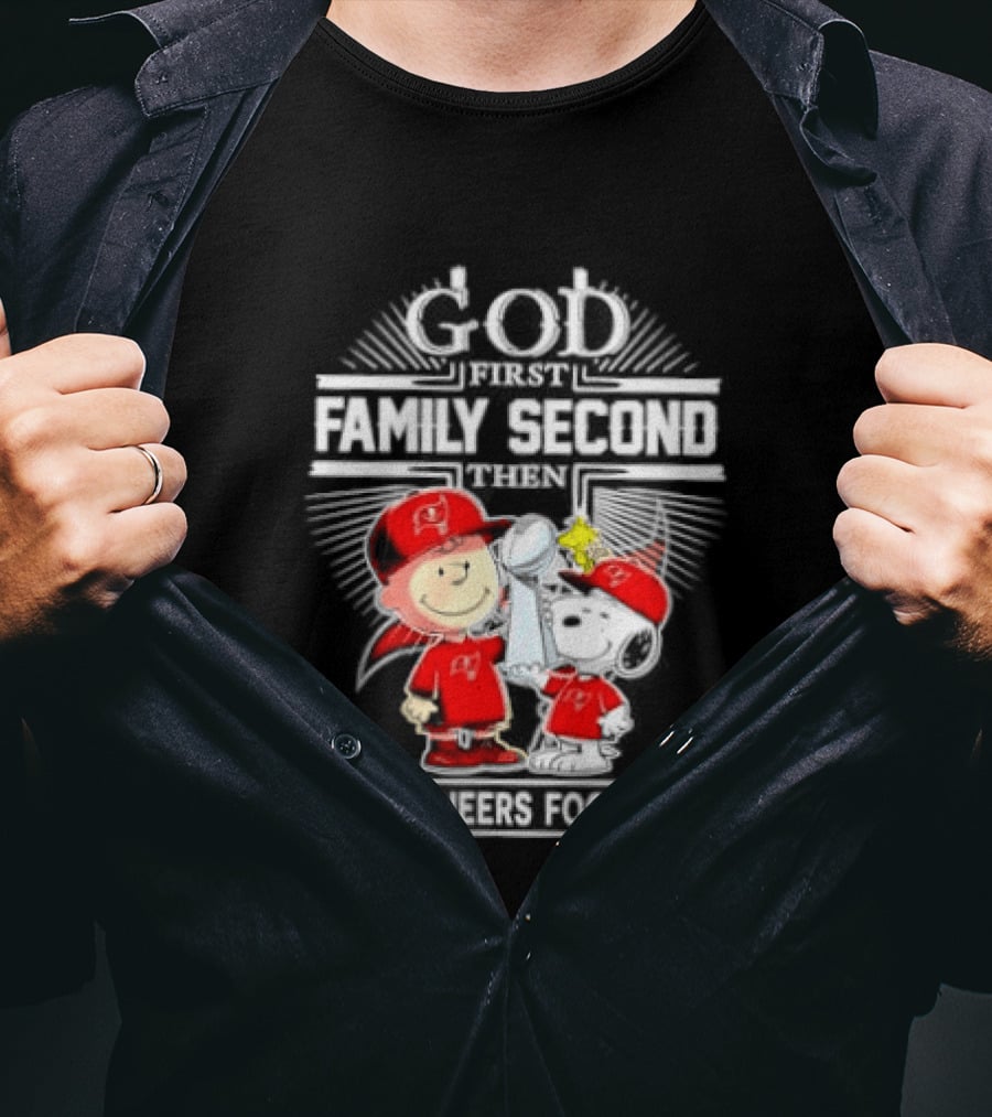 Snoopy God First Family Second Then Buccaneers Football Fan Gear T-Shirt