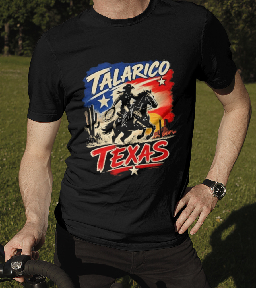Talarico Texas Cowboy Riding Silhouette With Lone Star And Cactus T-Shirt