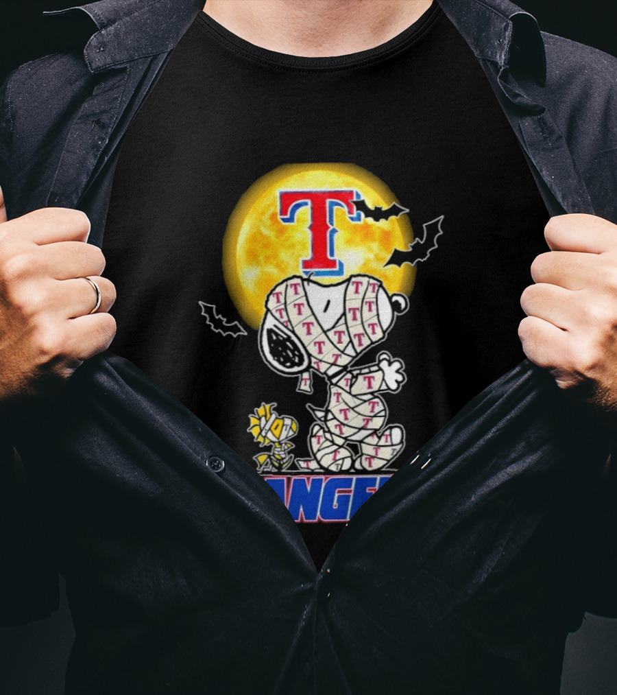 Texas Rangers Snoopy Woodstock Mummy Halloween Collaboration T-Shirt