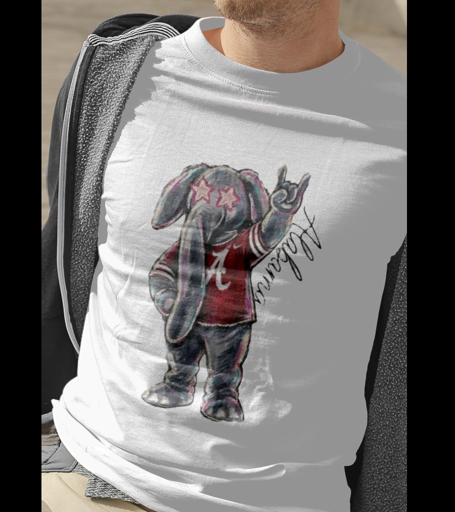 Alabama Crimson Tide Elephant Pink Star Glasses Hand Sign Sketch T-Shirt