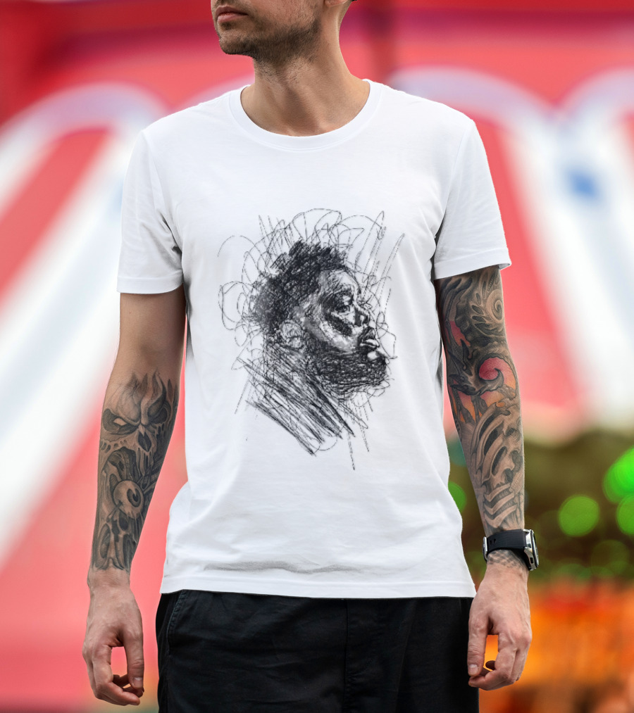 Bearded Man Profile Black Ink Scribble Sketch T-Shirt