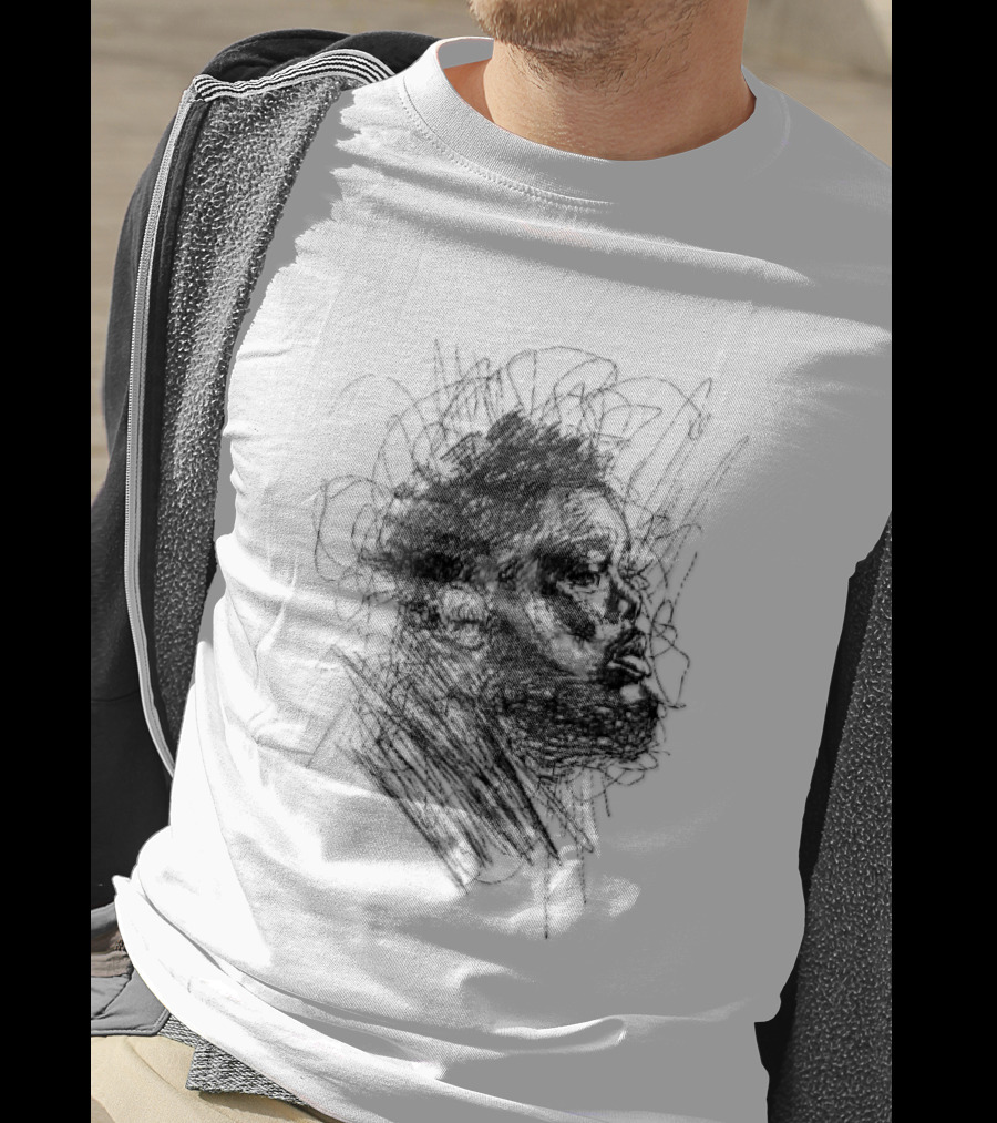 Bearded Man Profile Black Ink Scribble Sketch T-Shirt