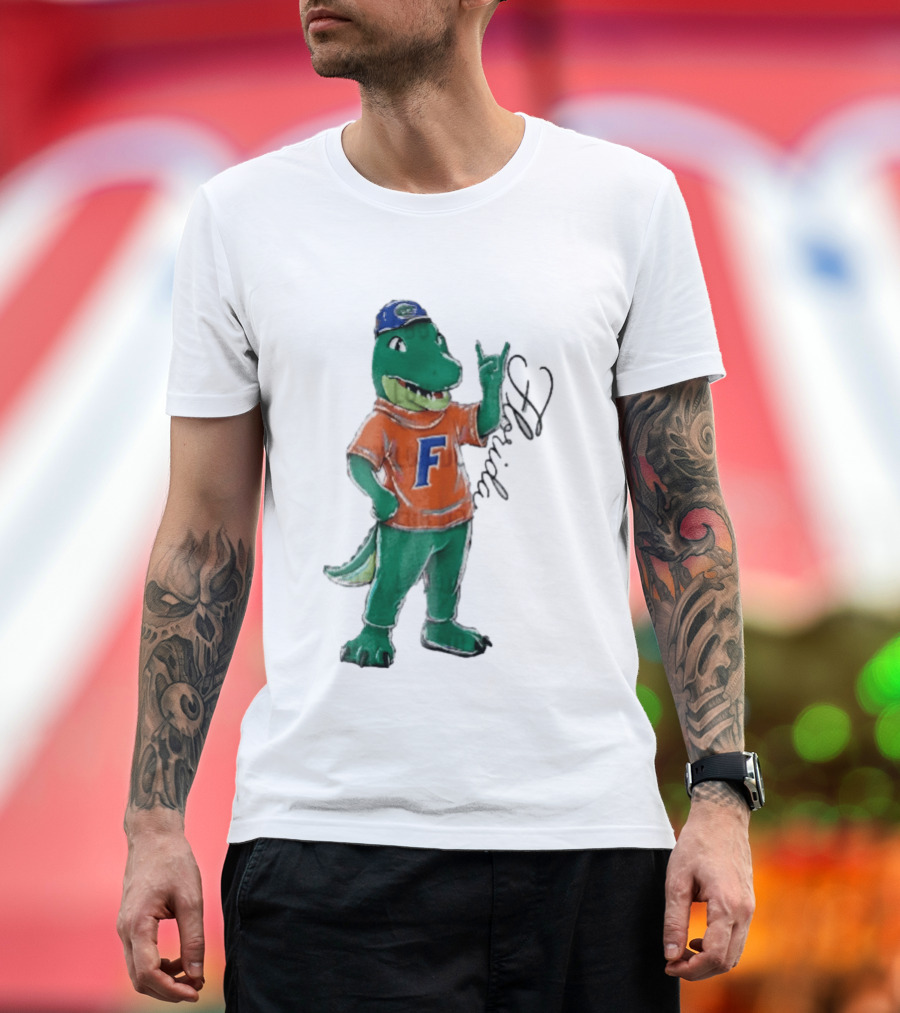 Florida Gators NCAA Albert Mascot Cartoon Alligator Raising Hand T-Shirt
