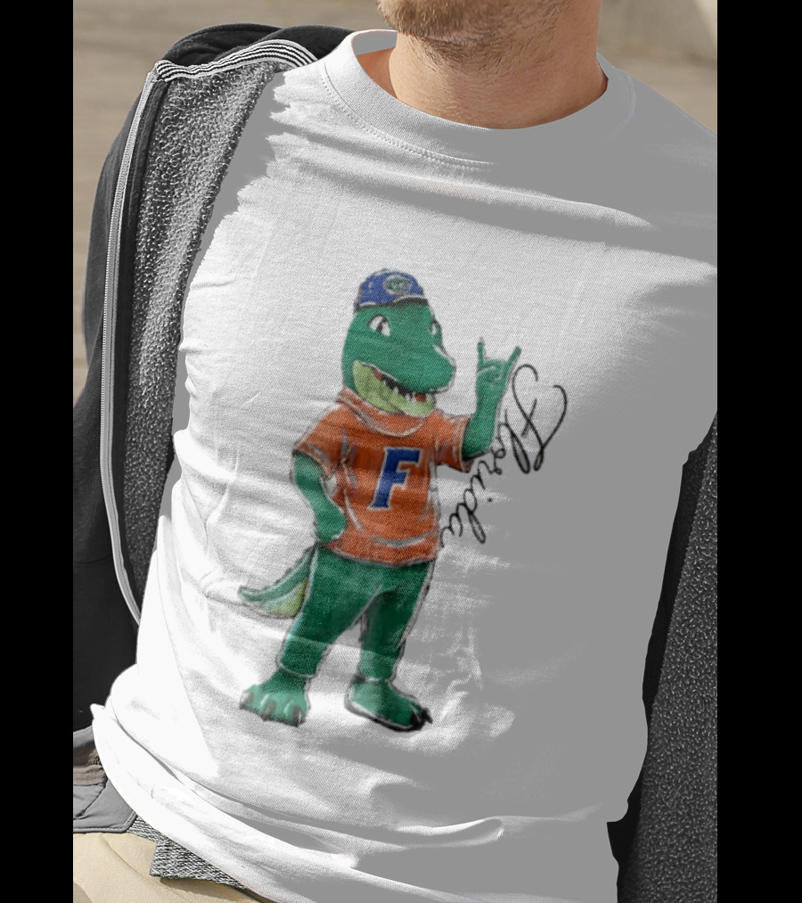 Florida Gators NCAA Albert Mascot Cartoon Alligator Raising Hand T-Shirt