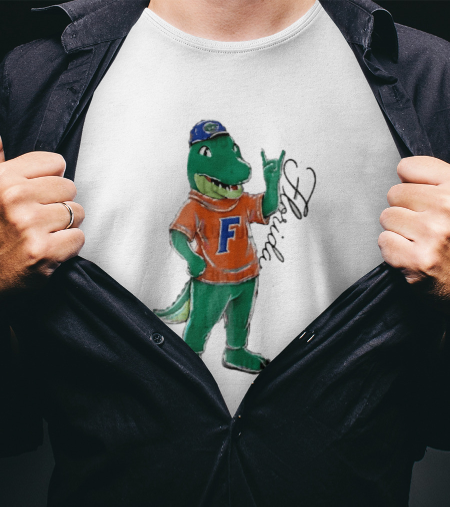 Florida Gators NCAA Albert Mascot Cartoon Alligator Raising Hand T-Shirt