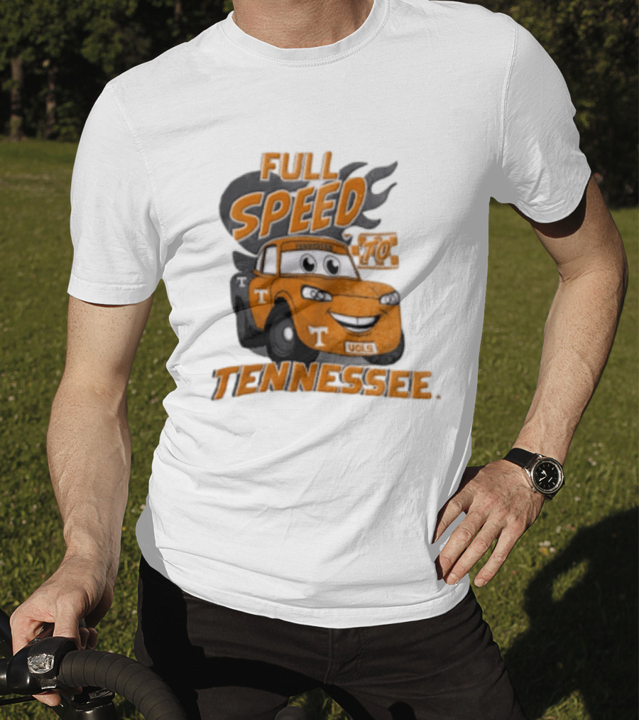 Full Speed Tennessee Vols Truck Cartoon With Flames And Number Plate T-Shirt