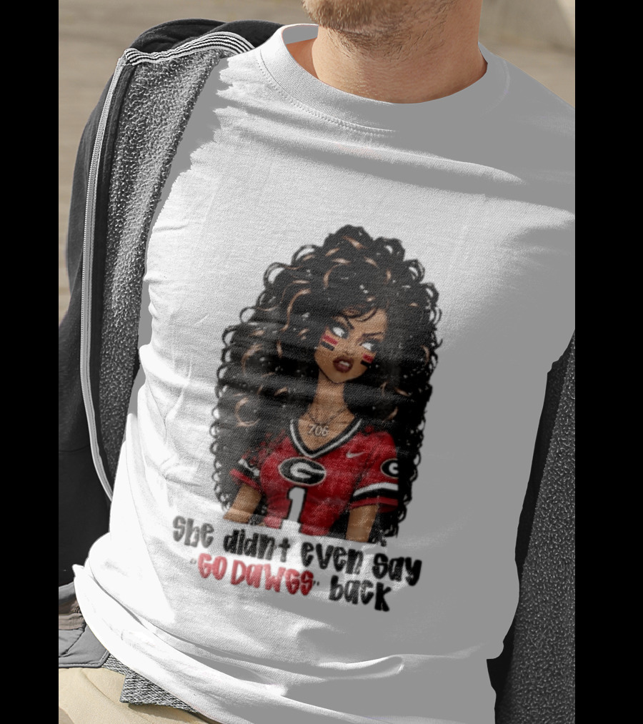 Georgia Bulldogs She Didn't Even Say Go Dawgs Cartoon Woman Curly Hair Red Jersey 706 T-Shirt