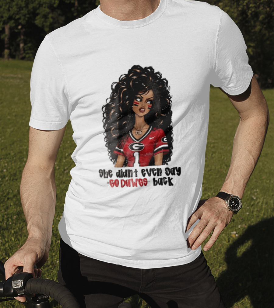 Georgia Bulldogs She Didn't Even Say Go Dawgs Cartoon Woman Curly Hair Red Jersey 706 T-Shirt