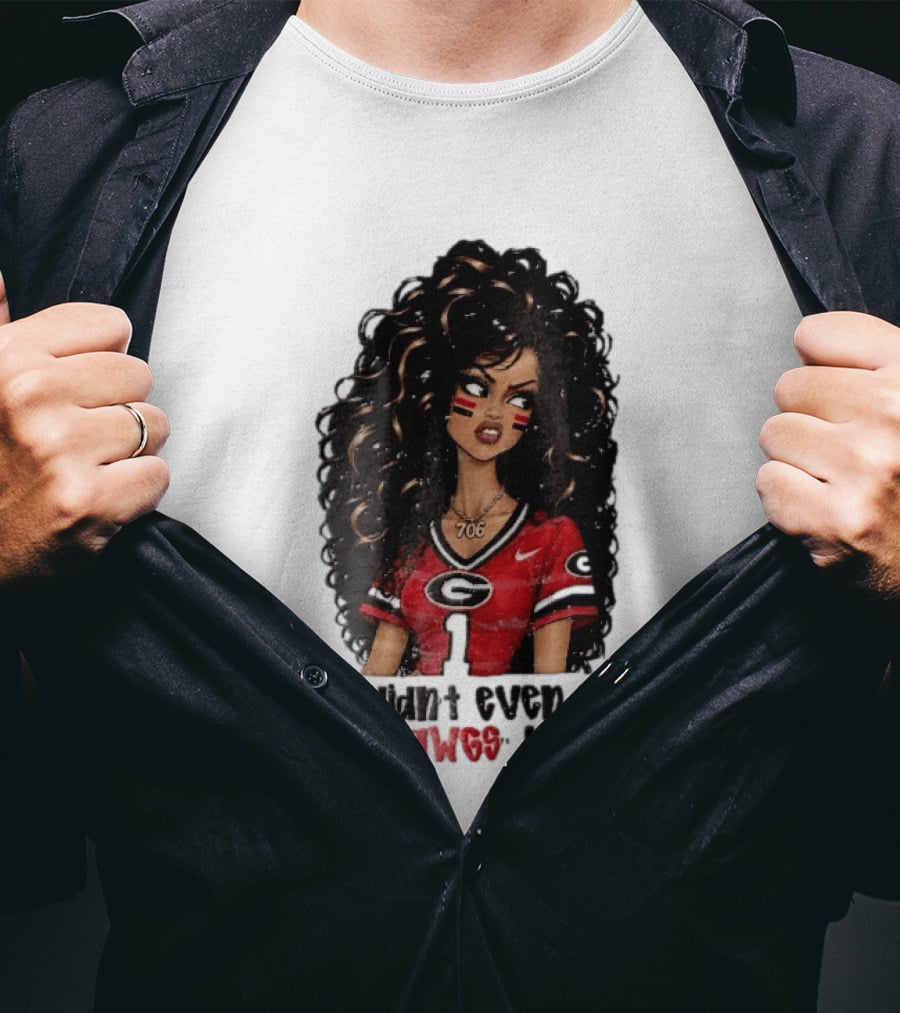 Georgia Bulldogs She Didn't Even Say Go Dawgs Cartoon Woman Curly Hair Red Jersey 706 T-Shirt