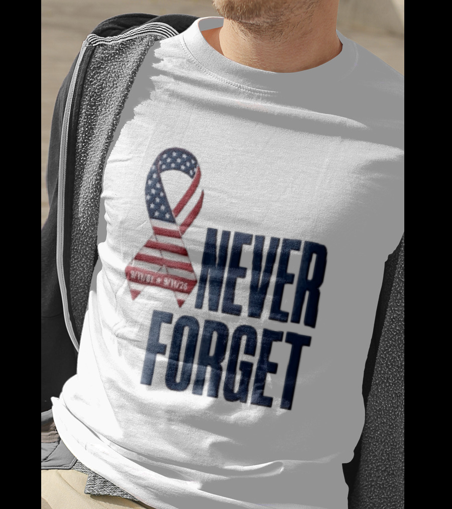 Never Forget 9/11 American Flag Awareness Ribbon T-Shirt