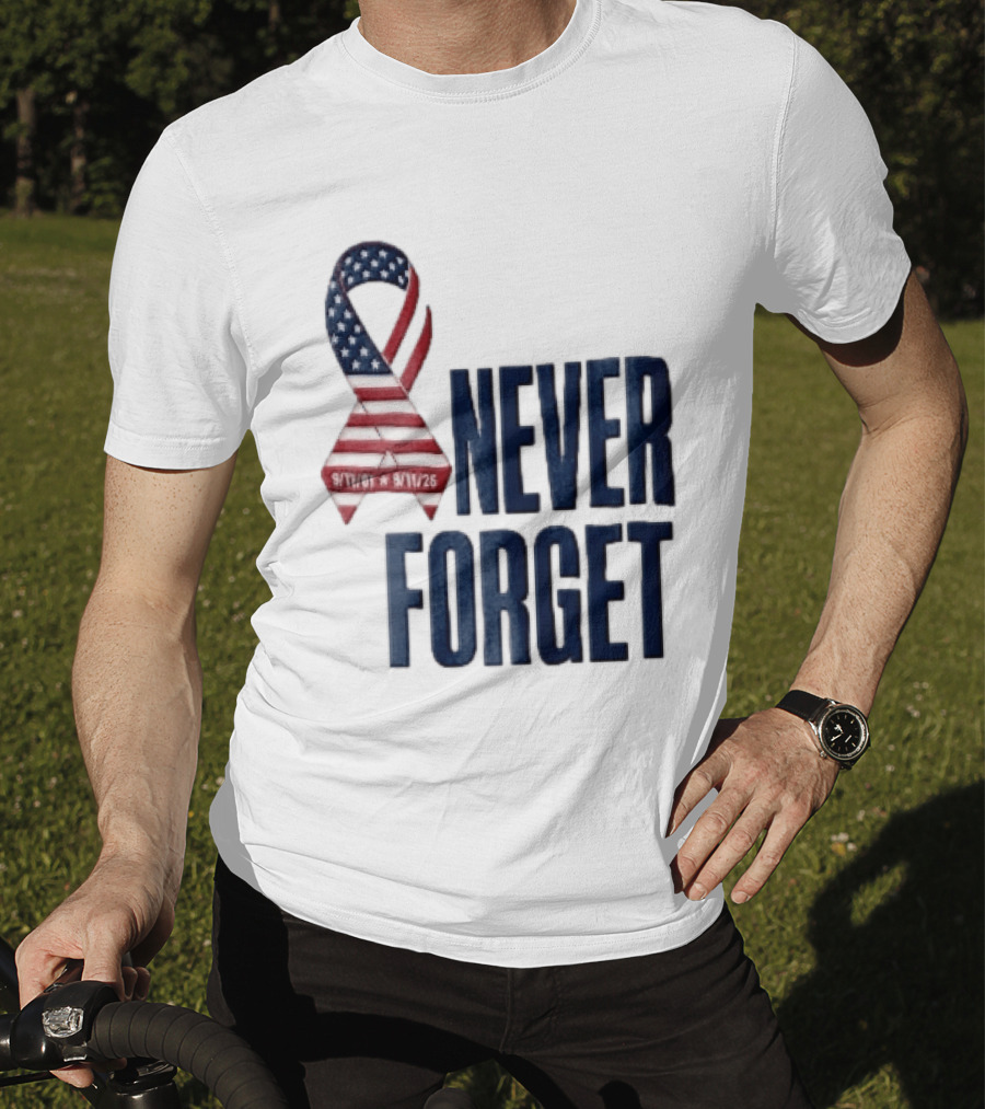 Never Forget 9/11 American Flag Awareness Ribbon T-Shirt
