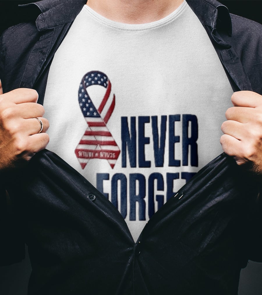 Never Forget 9/11 American Flag Awareness Ribbon T-Shirt