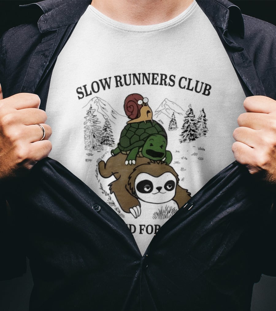 Slow Runners Club No Need For Speed Snail Turtle Sloth Mountains T-Shirt