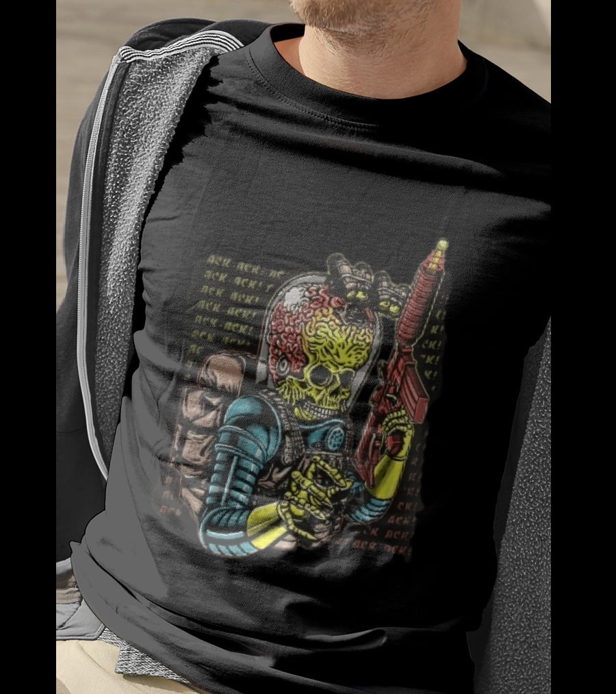 Ack Martian Alien Exposed Brain Tactical Ray Gun Ack Goggles T-Shirt