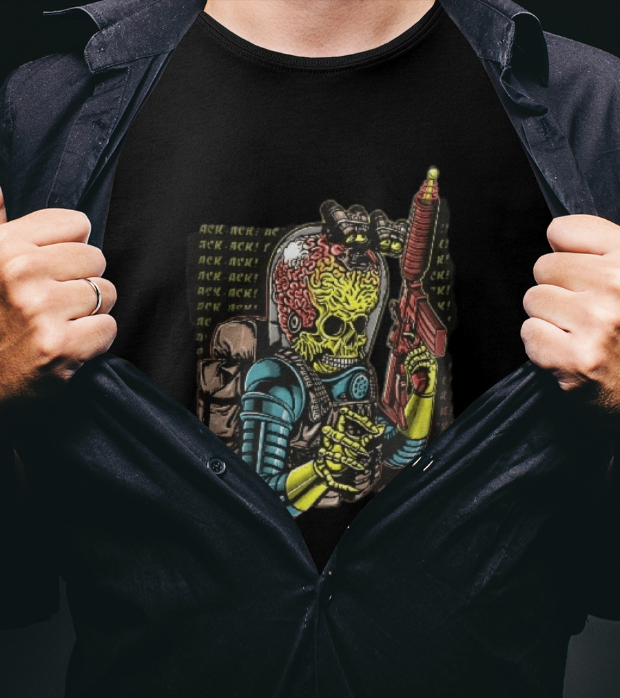 Ack Martian Alien Exposed Brain Tactical Ray Gun Ack Goggles T-Shirt