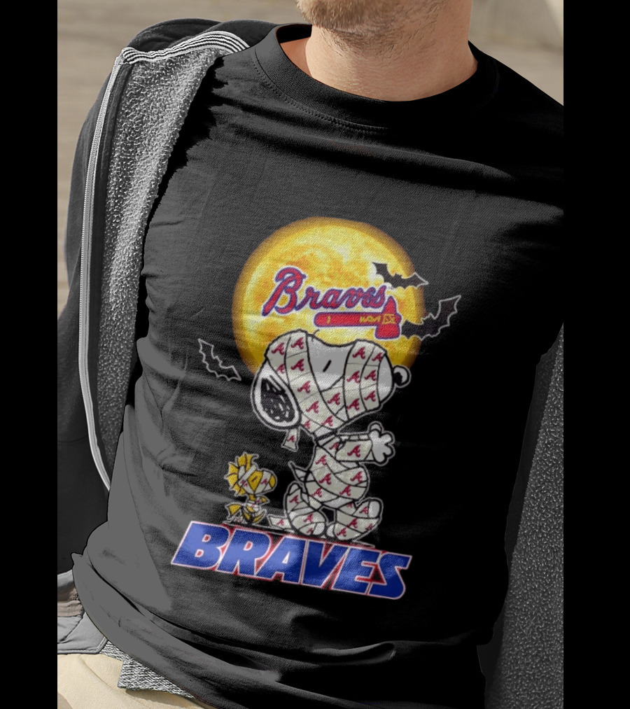 Atlanta Braves Halloween Snoopy Woodstock Mummy Cosplay T-Shirt