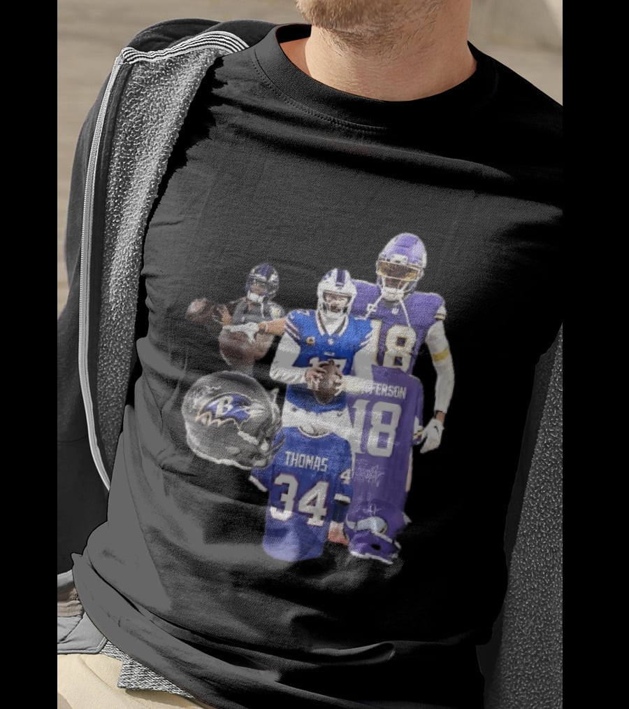 Baltimore Ravens Helmets Buffalo Bills Minnesota Vikings Thomas Jefferson Players Jerseys T-Shirt