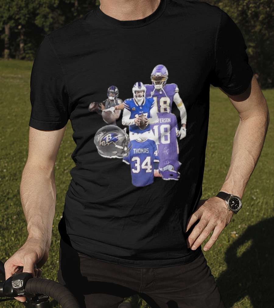 Baltimore Ravens Helmets Buffalo Bills Minnesota Vikings Thomas Jefferson Players Jerseys T-Shirt