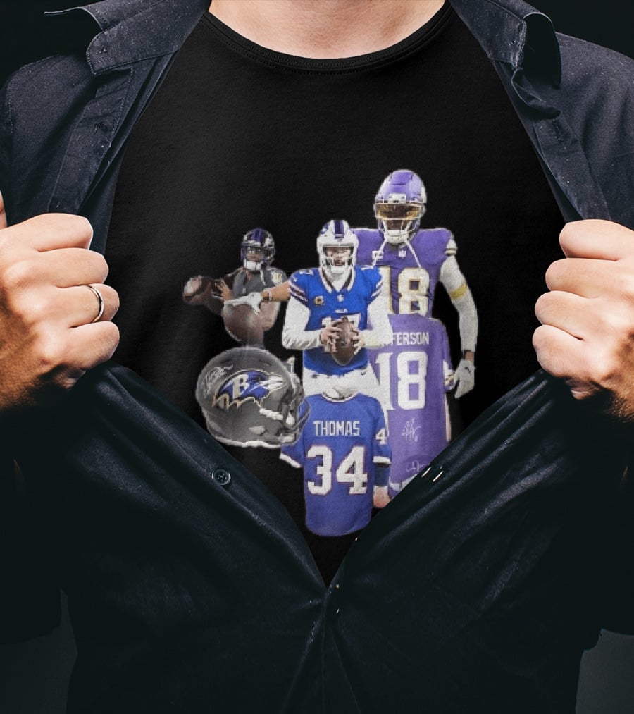 Baltimore Ravens Helmets Buffalo Bills Minnesota Vikings Thomas Jefferson Players Jerseys T-Shirt
