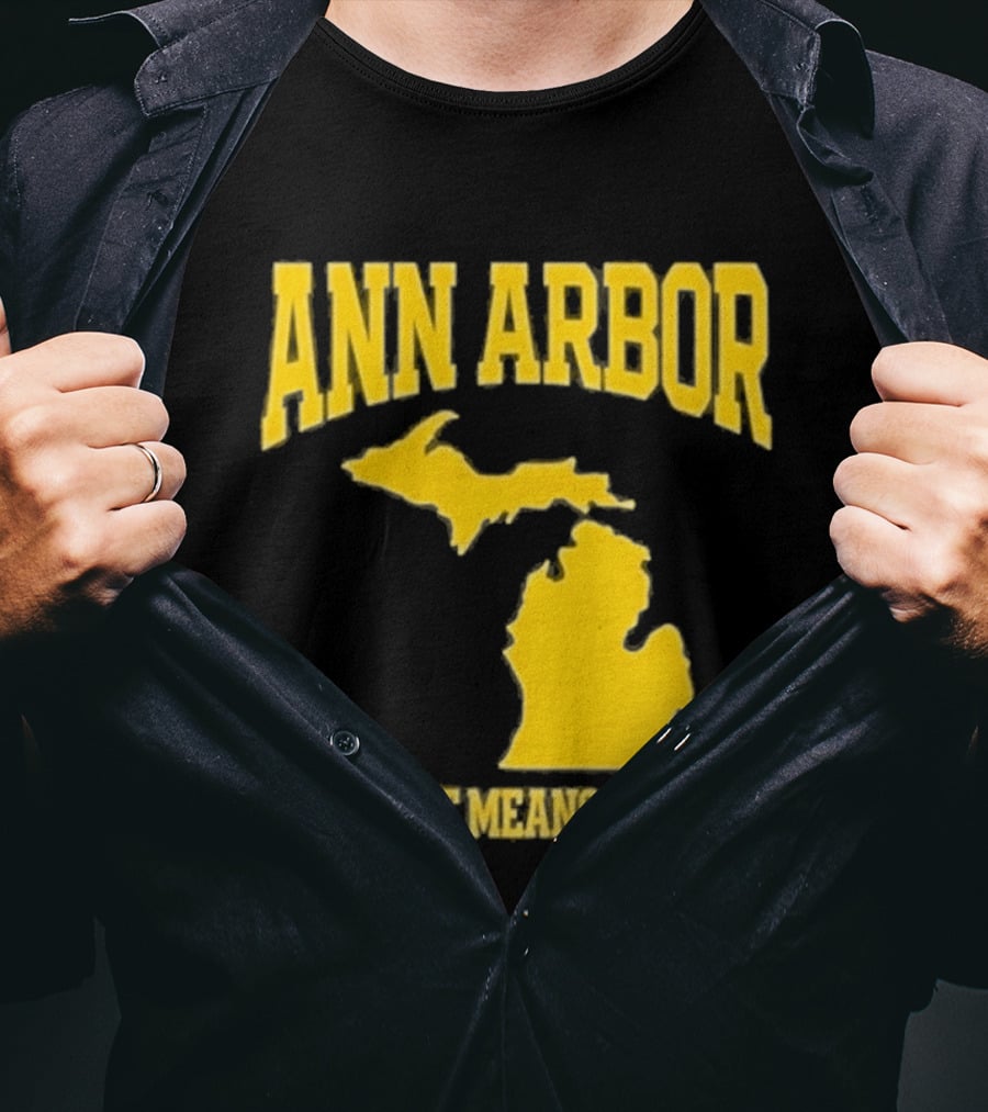 Ann Arbor Michigan It Just Means More Yellow Text Map T-Shirt