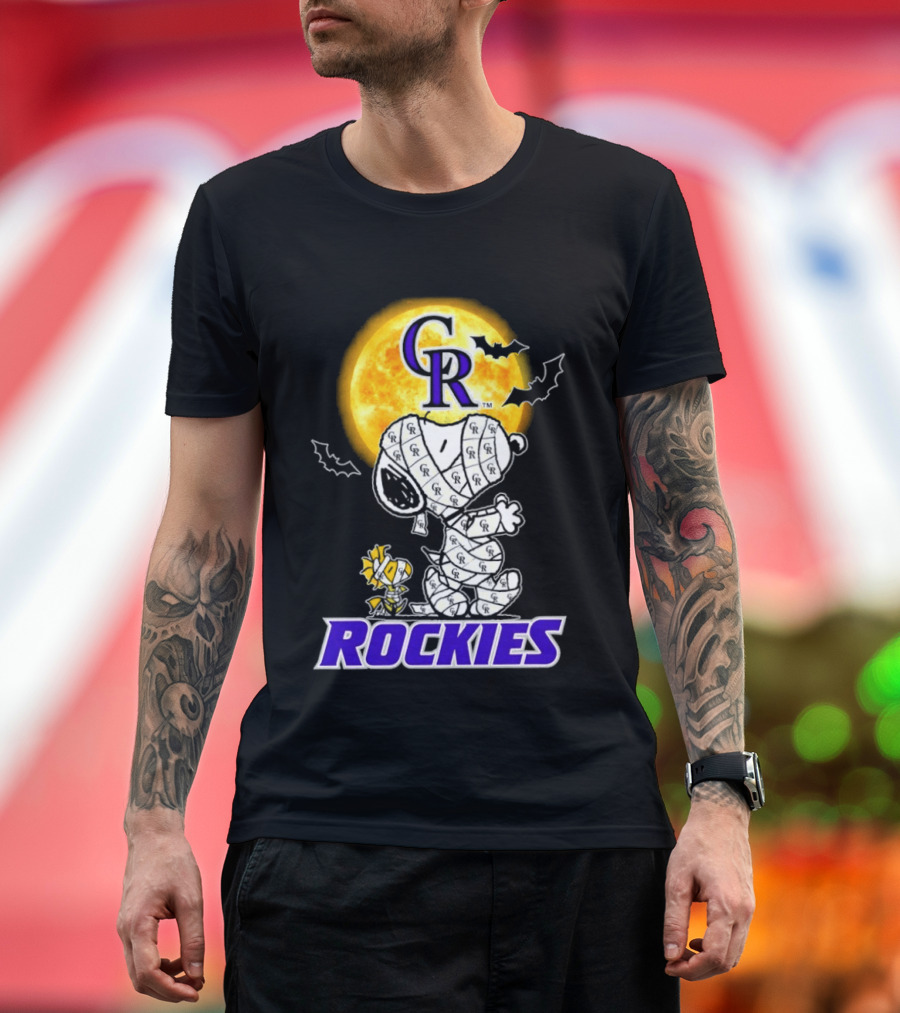 Colorado Rockies Snoopy Woodstock Mummy Halloween Cosplay Moon T-Shirt