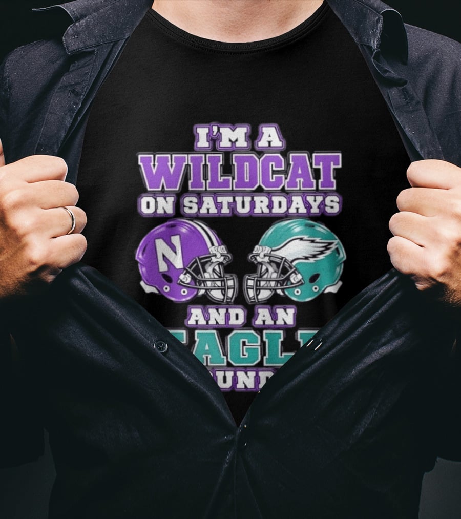 I'm A Wildcat On Saturdays Northwestern N Helmet And An Eagle On Sundays NFL Helmet T-Shirt
