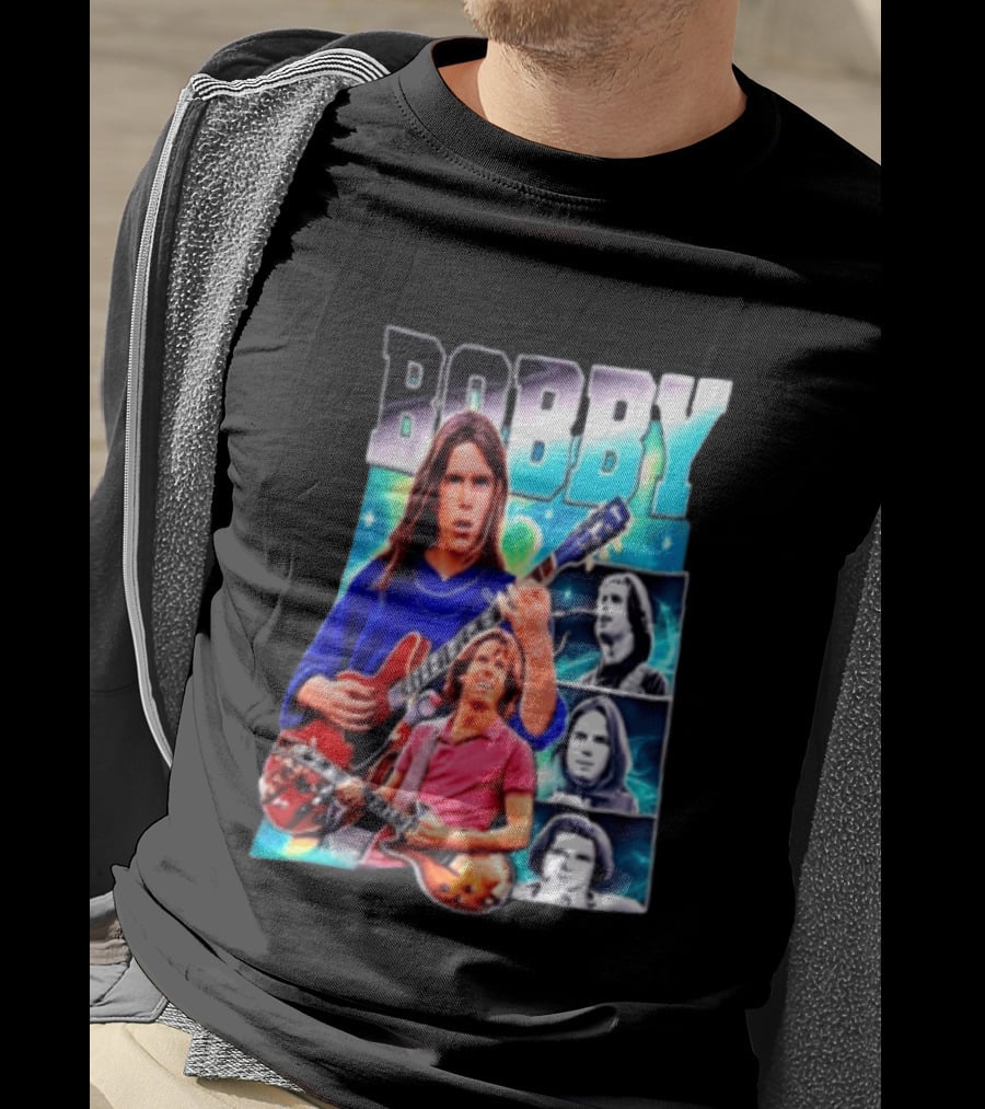 Bobby Guitarist Red Electric Guitar Collage Retro Photos T-Shirt