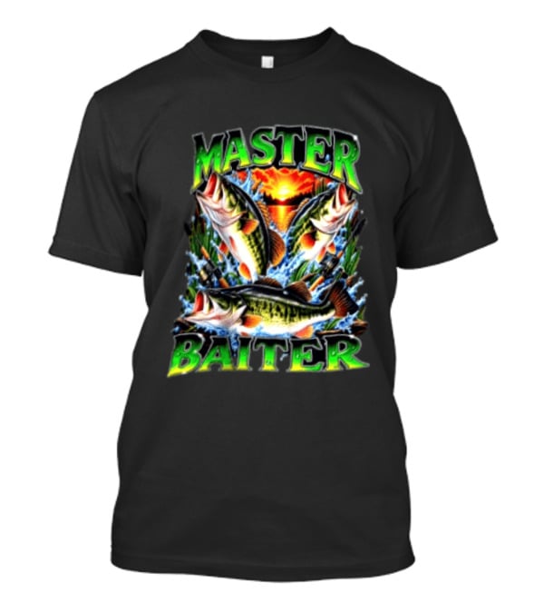Master Baiter Fishing Large Mouth Bass Sunset Scene T-Shirt