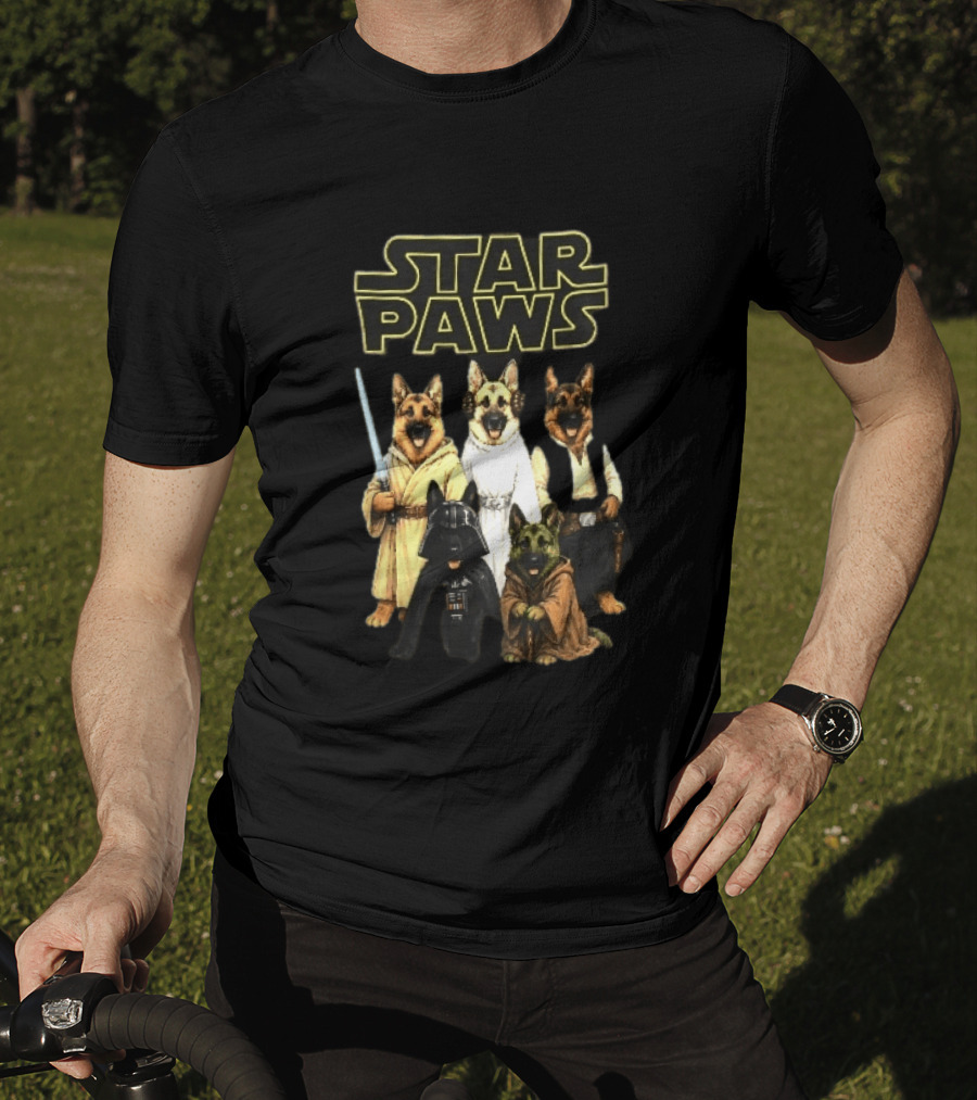 Star Paws German Shepherd Dogs In Space Costumes With Lightsaber T-Shirt
