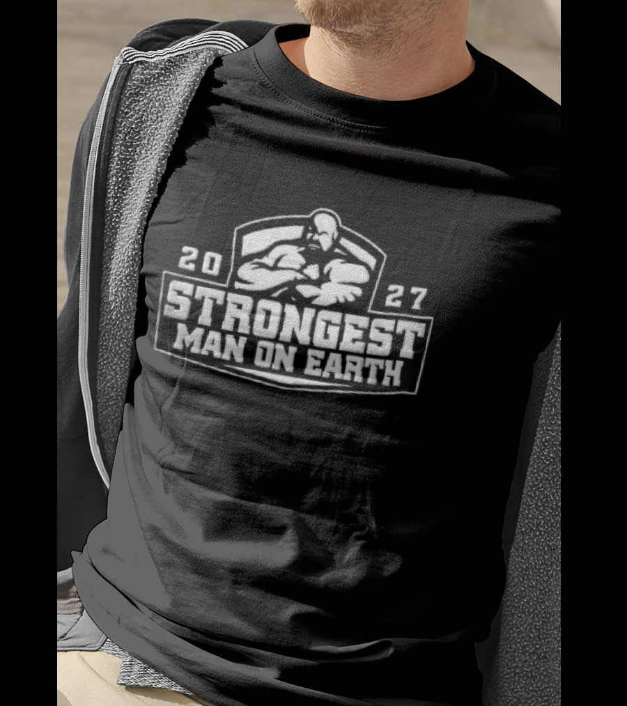 Strongest Man On Earth 2027 Bodybuilder Arms Crossed Shield T-Shirt