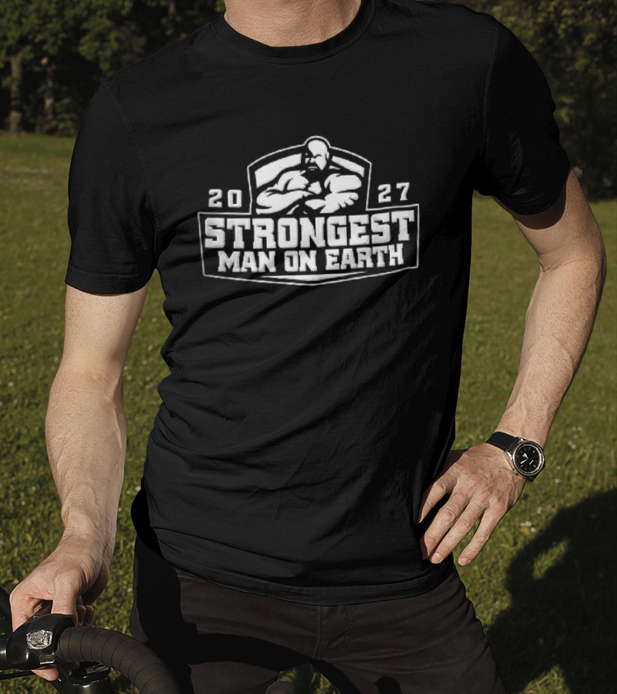 Strongest Man On Earth 2027 Bodybuilder Arms Crossed Shield T-Shirt