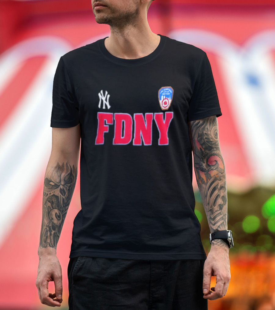 New York Yankees FDNY Collaboration With FDNY Patch And Yankees T-Shirt