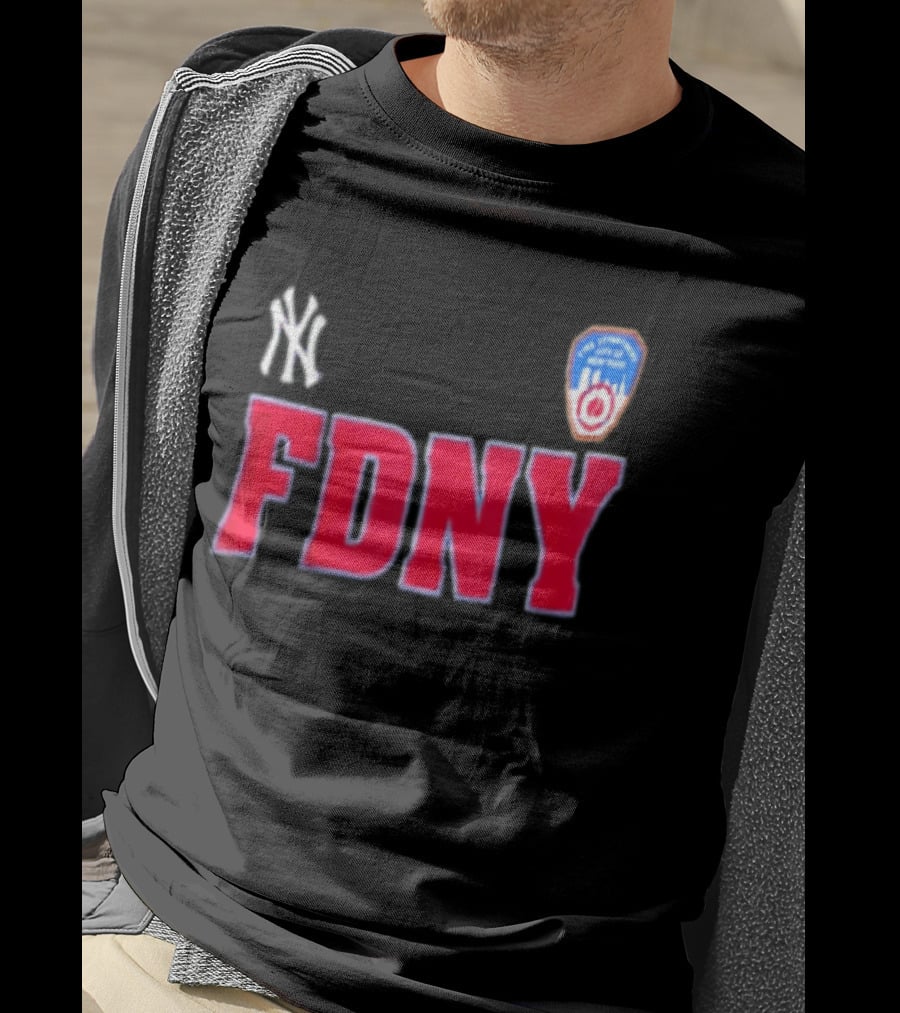 New York Yankees FDNY Collaboration With FDNY Patch And Yankees T-Shirt