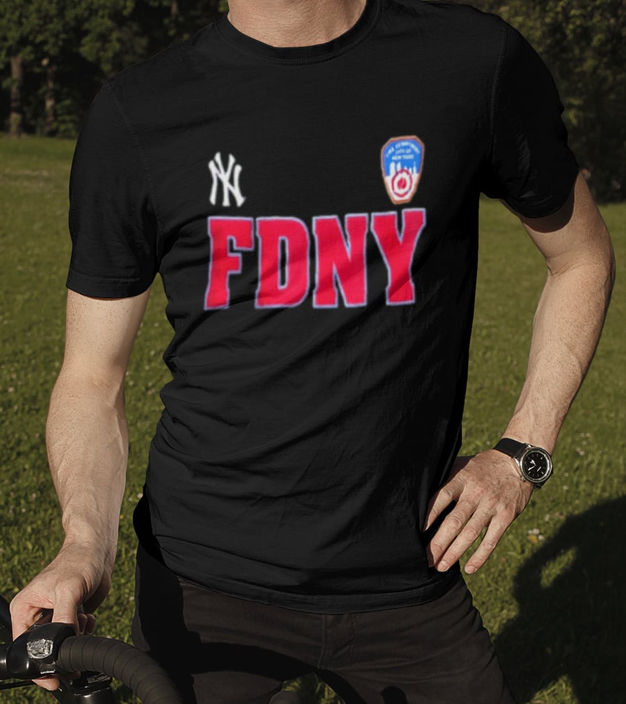 New York Yankees FDNY Collaboration With FDNY Patch And Yankees T-Shirt