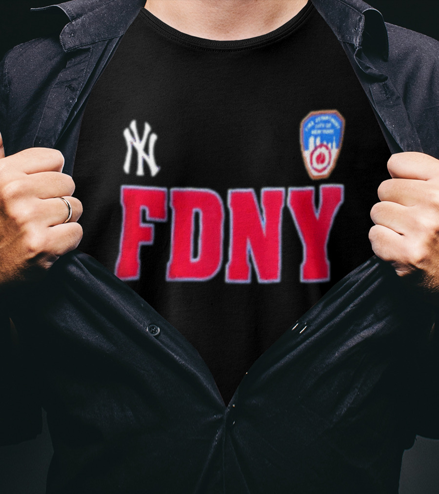 New York Yankees FDNY Collaboration With FDNY Patch And Yankees T-Shirt